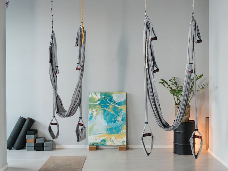 Detailed view of yoga equipment and a peaceful training space